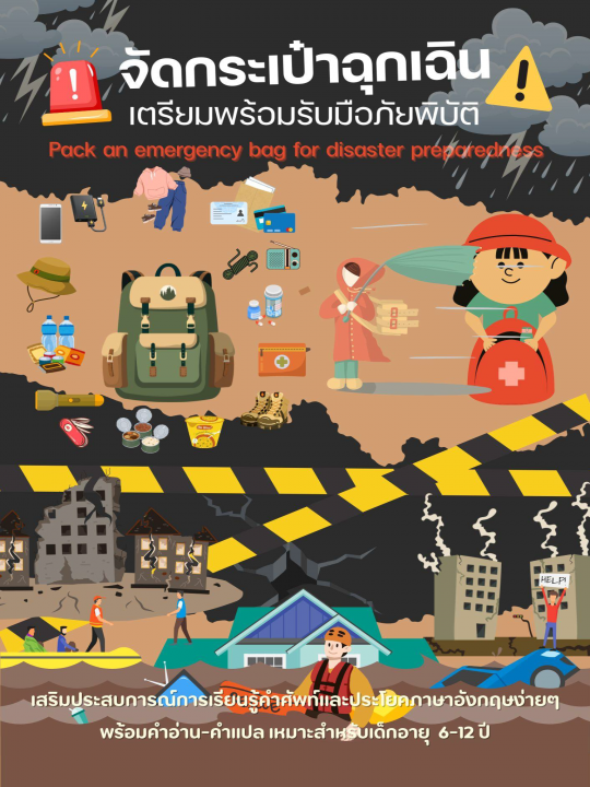 จัดกระเป๋าฉุกเฉิน เตรียมพร้อมรับมือภัยพิบัติ (Pack an emergency bag for disaster preparedness)
