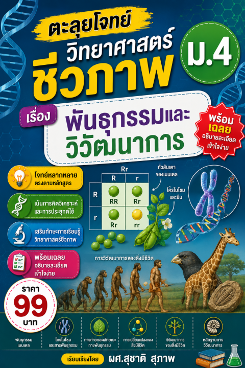 ตะลุยโจทย์ วิทยาศาสตร์ชีวภาพ ม.4 เรื่องพันธุกรรมและวิวัฒนาการ